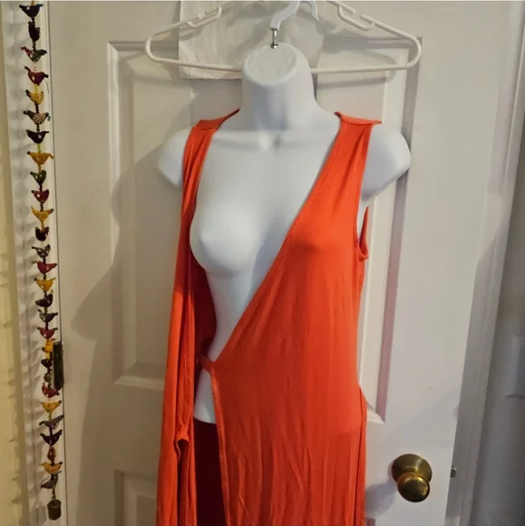 Elegant Orange Long Wrap Dress - Picture 5 of 9